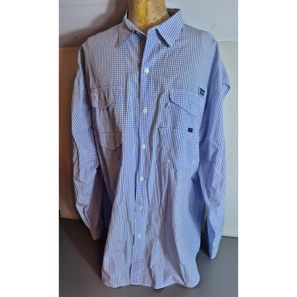 Columbia PFG Mens Long Sleeve Super Bonehead Fishing Shirt 3XLT Blue White Check